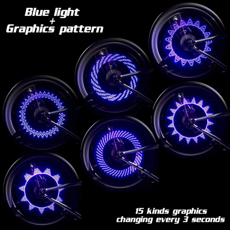 DAWAY A08 Bike Tire Valve Stem Lights - Cool Led Bicycle Wheel Light, 2 Pack, Waterproof, Glow in The Dark Safe Bycicle Accessories for Men Women Youth, Super Bright, Blue Graphics - Image 3
